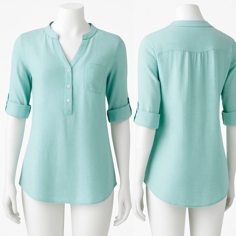 Lightweight Cotton Tunic Top – Light Turquoise/Mint Green - Size Medium